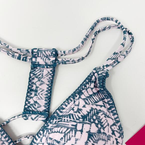 New Xhilaration XSmall Pink Blue Tribal Print Halter Bikini Top S Hipster Bottom - Picture 5 of 13